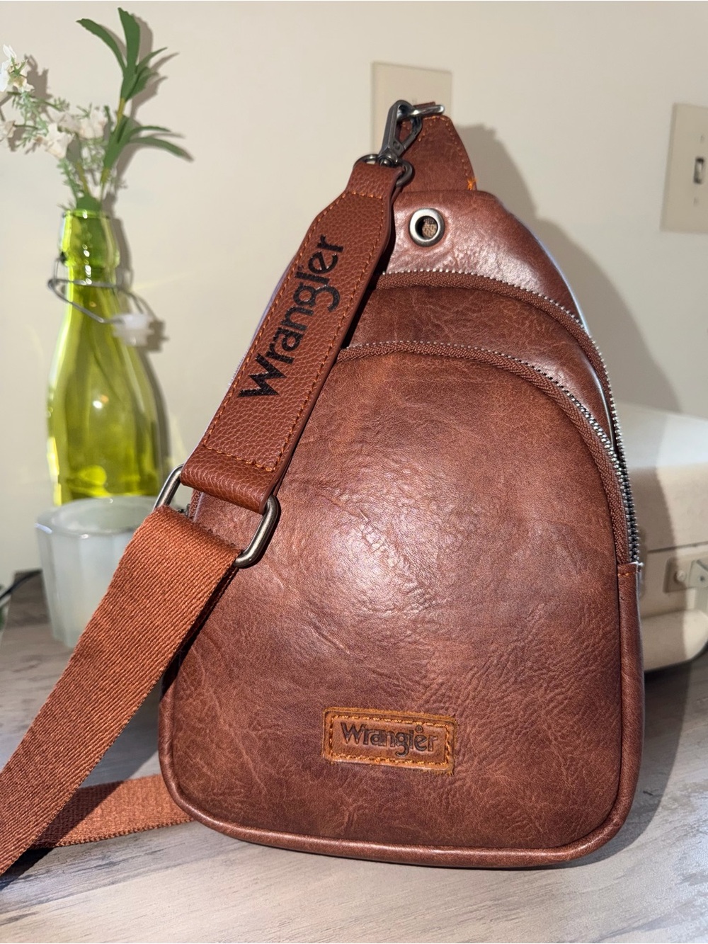 Wrangler Brown Leather Crossbody Sling Bag